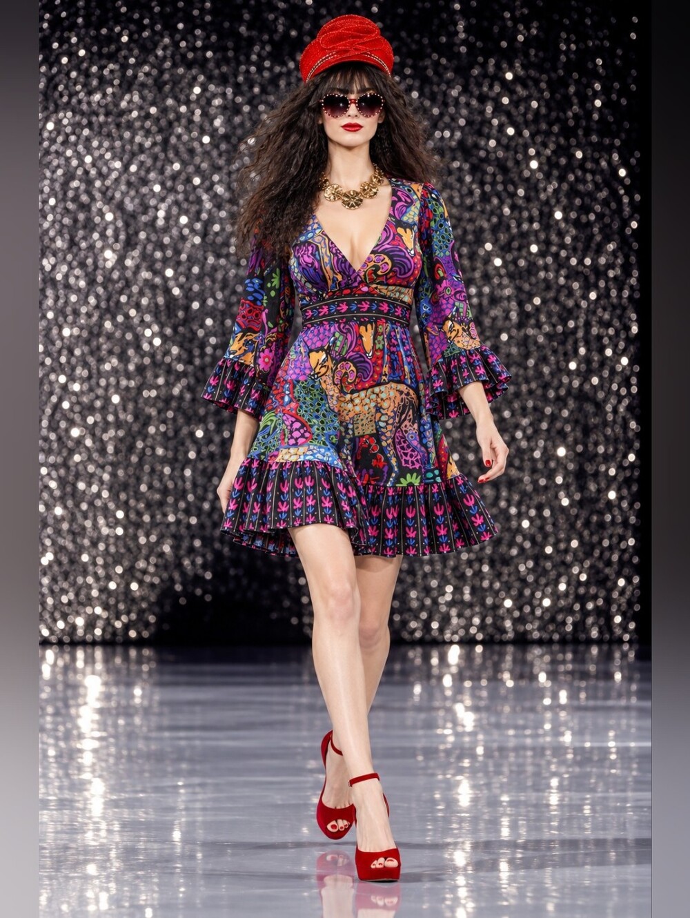 AS SEEN ON CYNDI LAUPER RARE Betsey Johnson Y2K Bambi Psychedelic Mini Dress 8